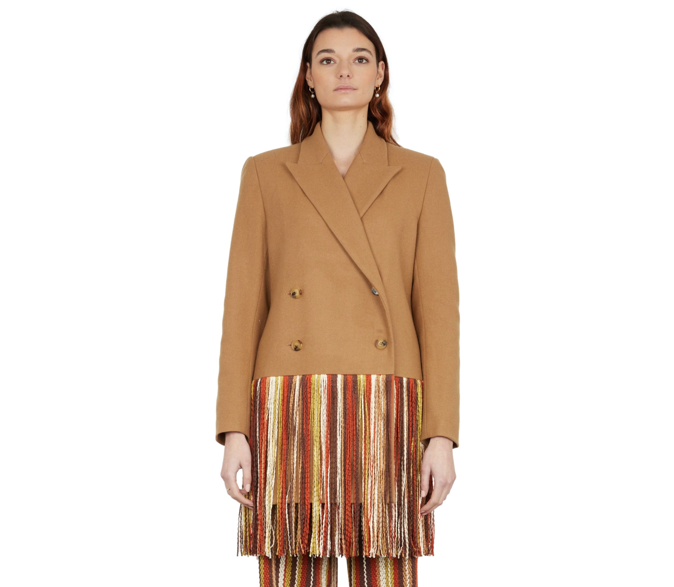 Double-breasted blazer with fringes