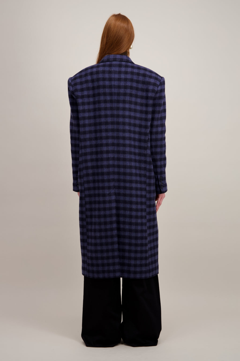 Manteau long oversize, bleu marine à col cranté, vu de
dos