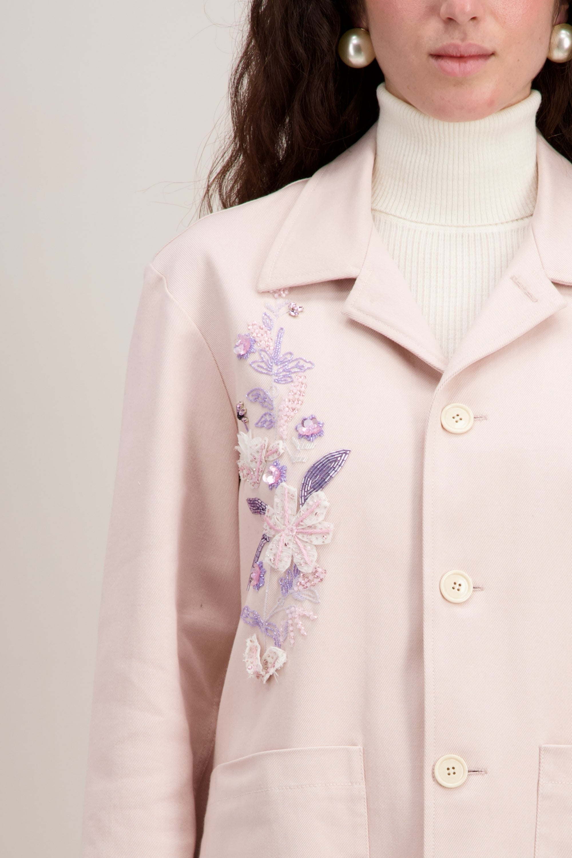 Veste Worker Brodée, Coupe droite et confortable, rose. Détails
