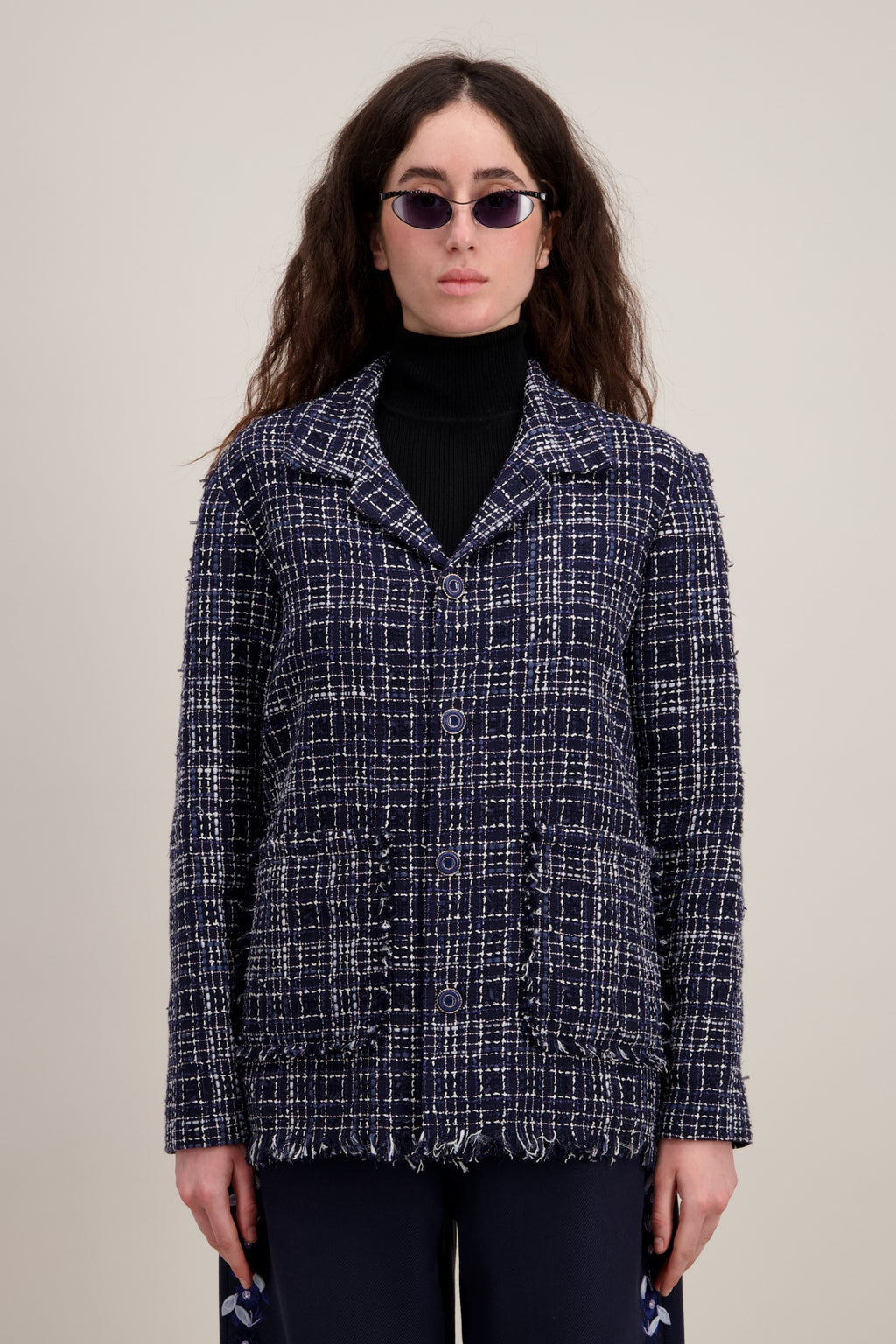 Veste Worker en tweed, Coupe droite et confortable, bleu. Vu en détail