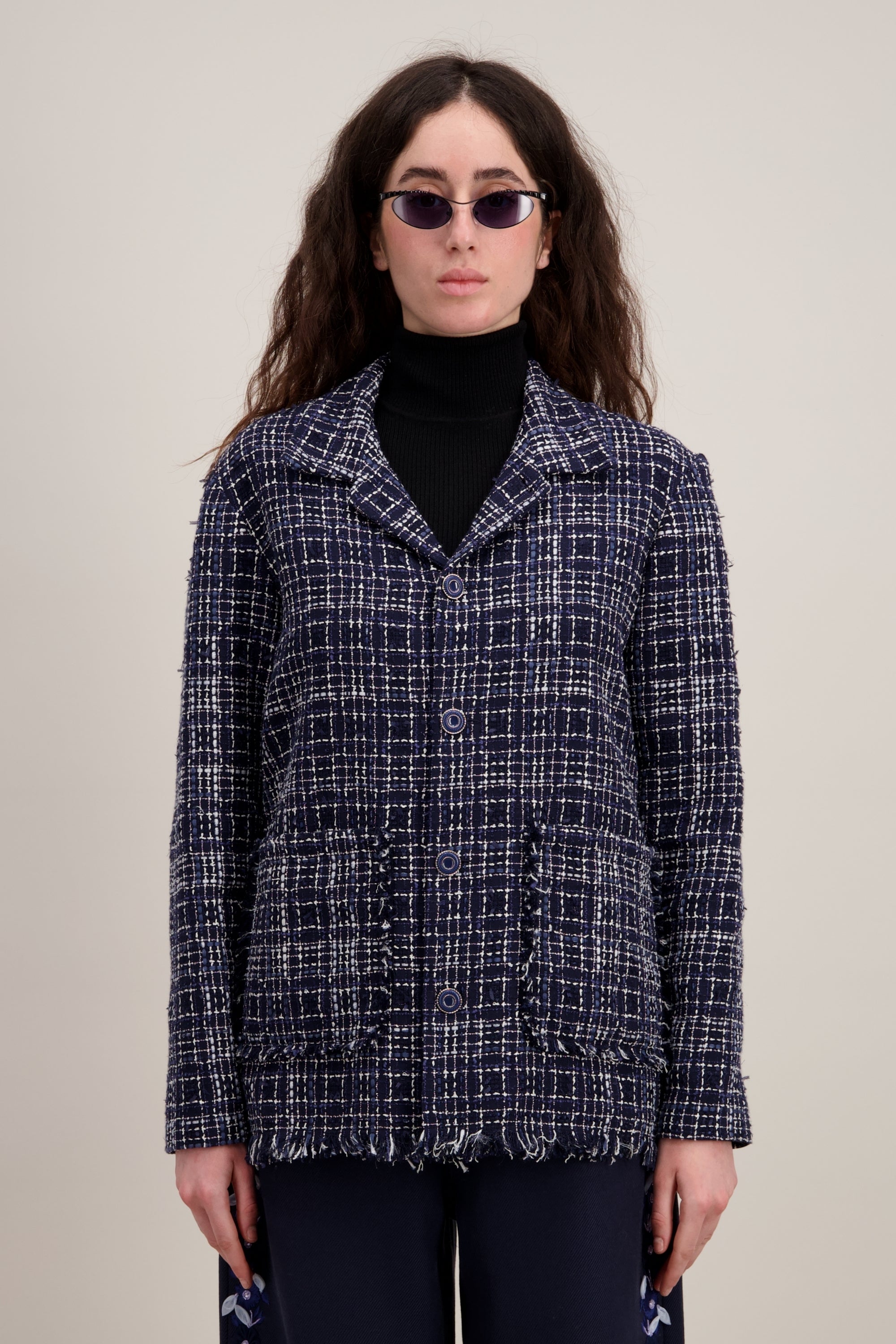 Veste Worker en tweed, Coupe droite et confortable, bleu. Vu en détail