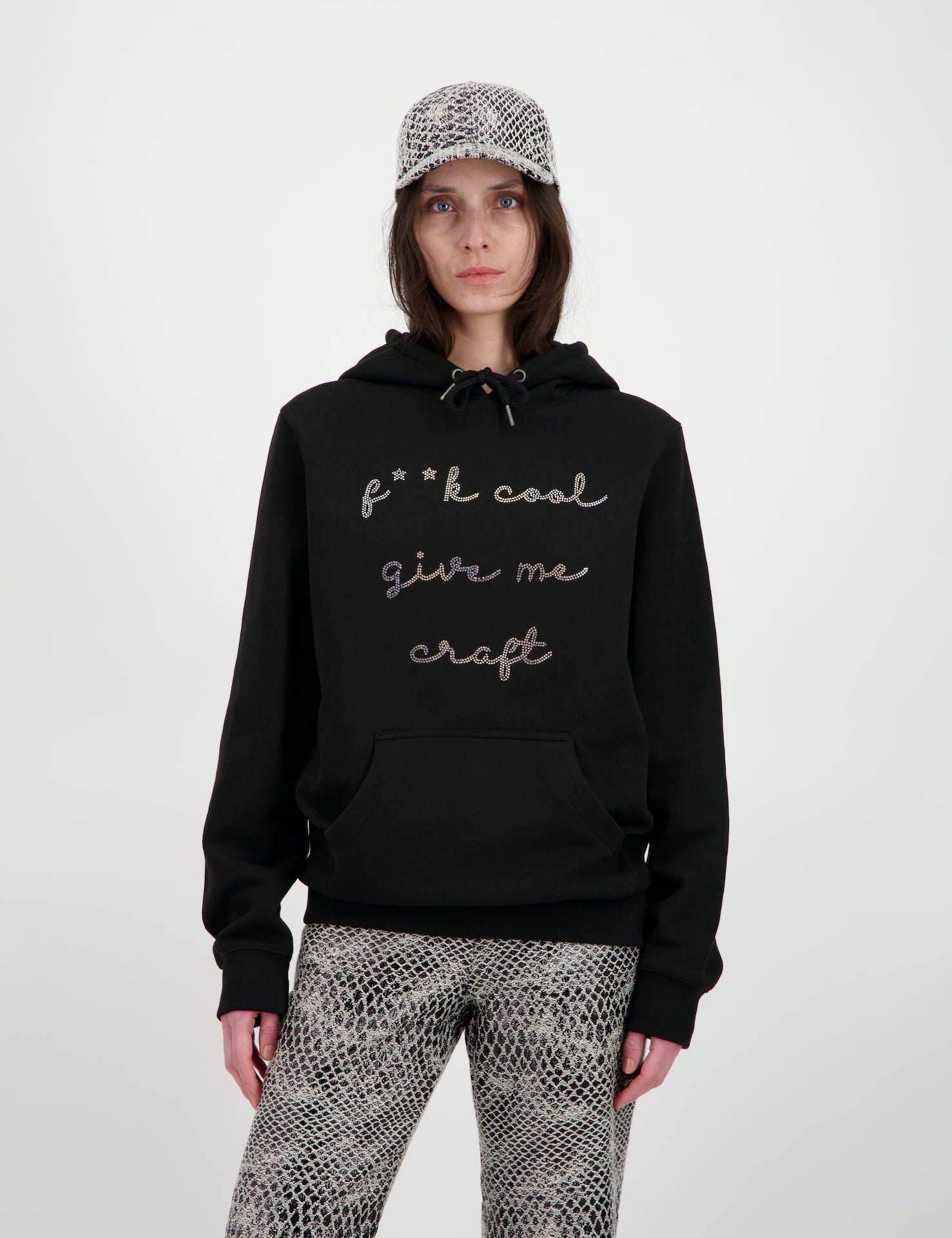 Rhinestones Hoodie "F**k cool give me craft"