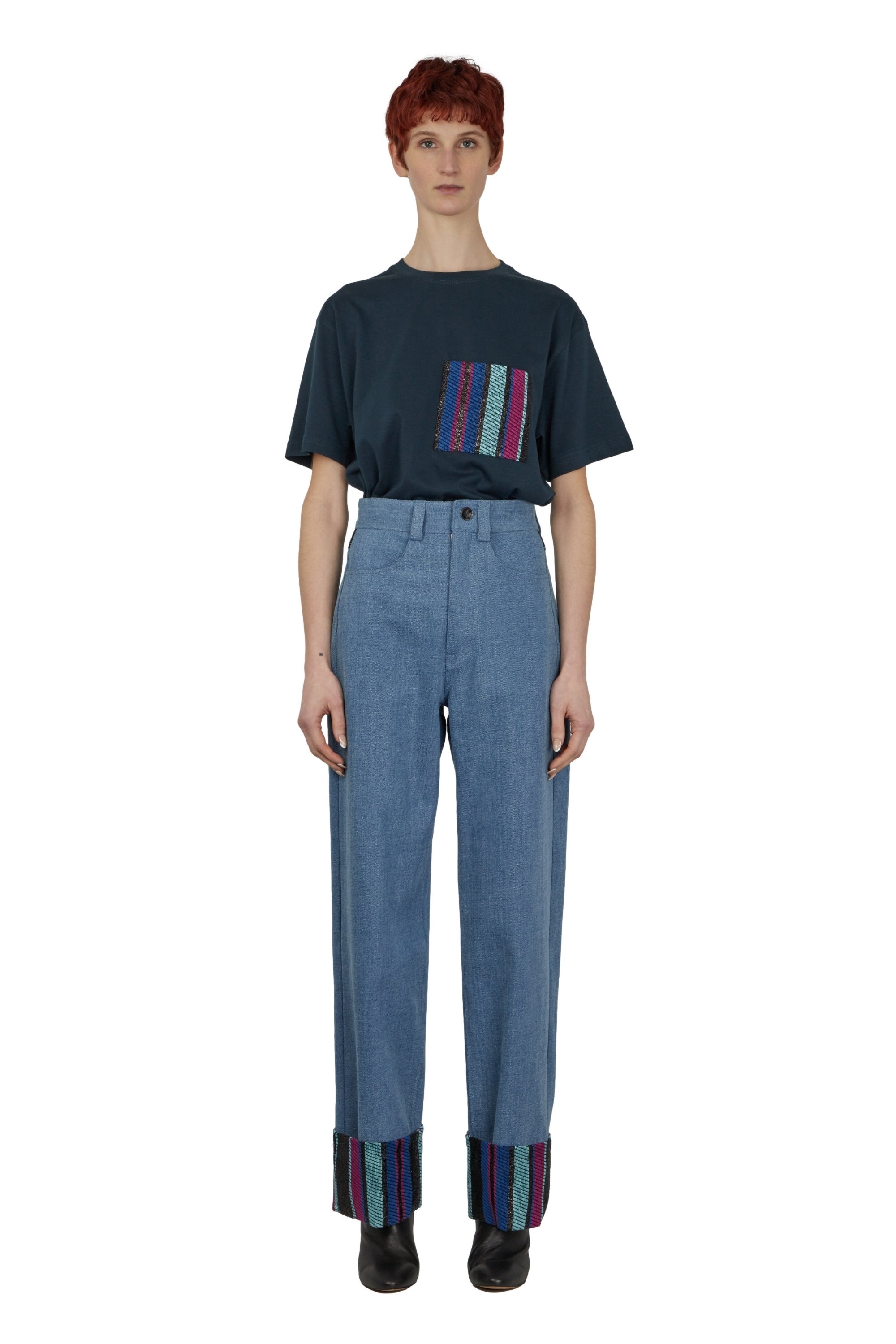 PANTALON DENIM À EMPIÈCEMENTS REVERS