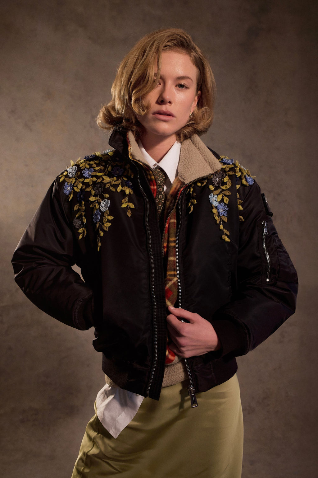 SCHOTT/BENMOYAL BOMBER BRODÉ FLEURS