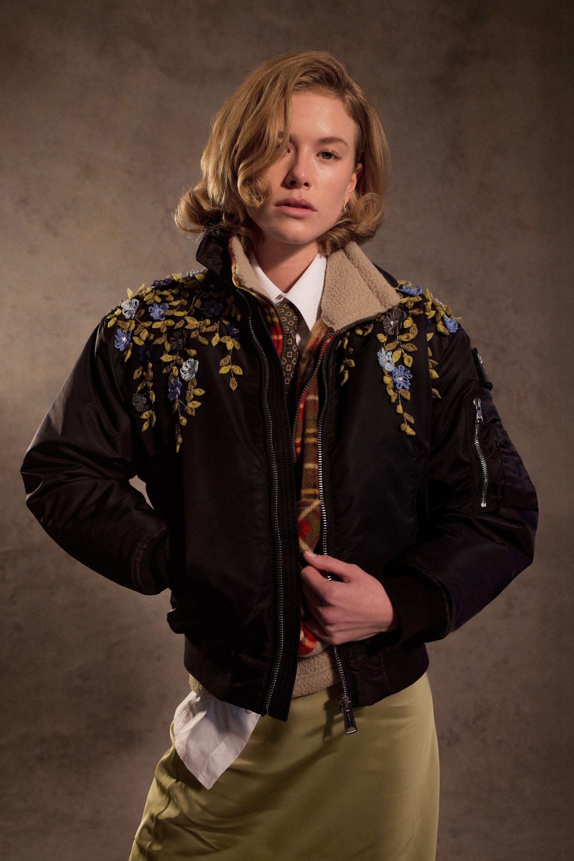 SCHOTT/BENMOYAL BOMBER BRODÉ FLEURS