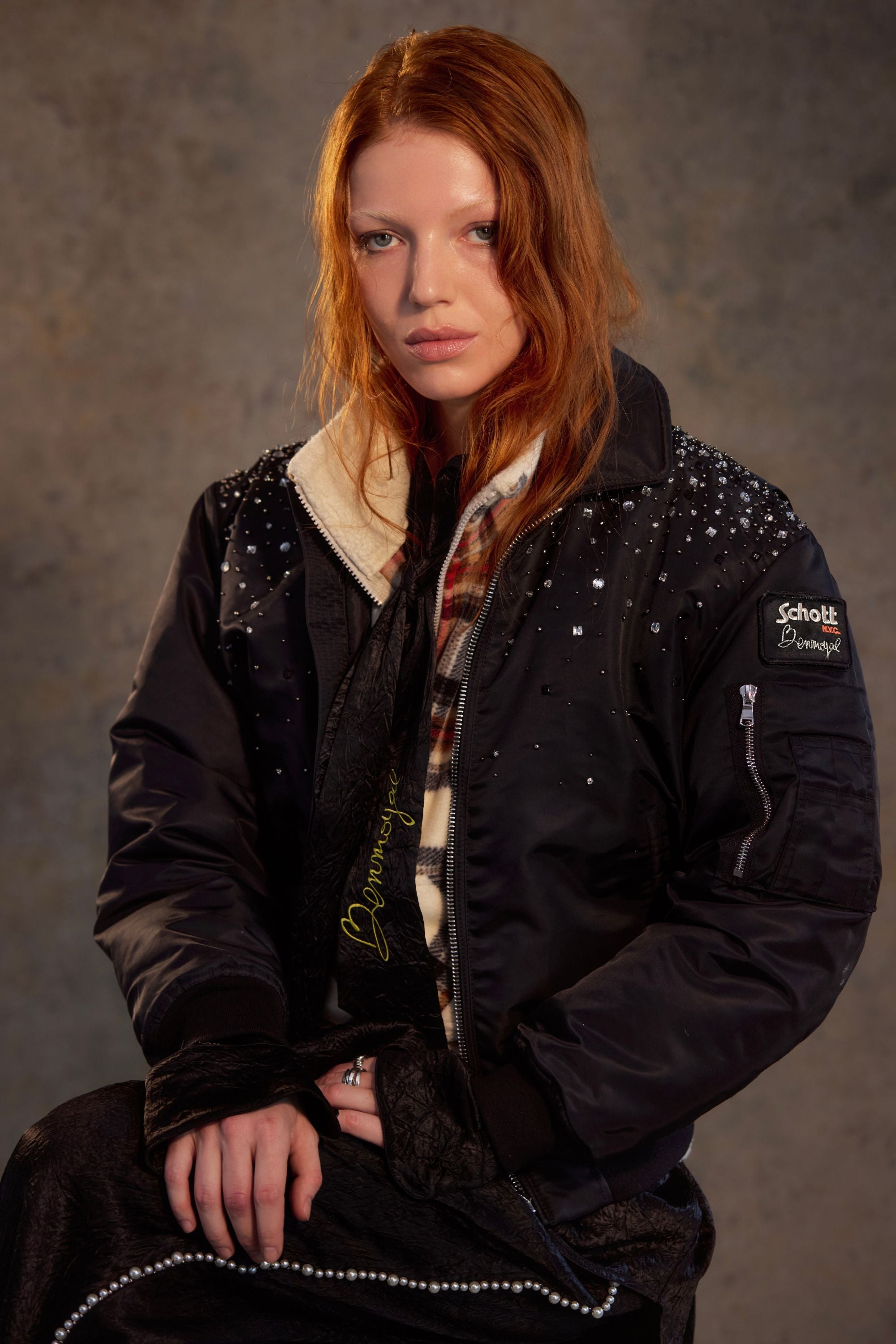 SCHOTT/BENMOYAL BOMBER BRODÉ CRISTAUX