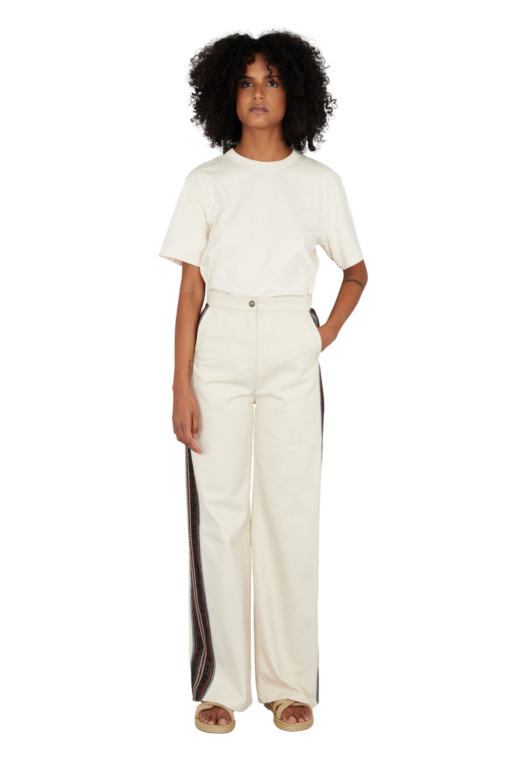 PANTALON DENIM À BANDE