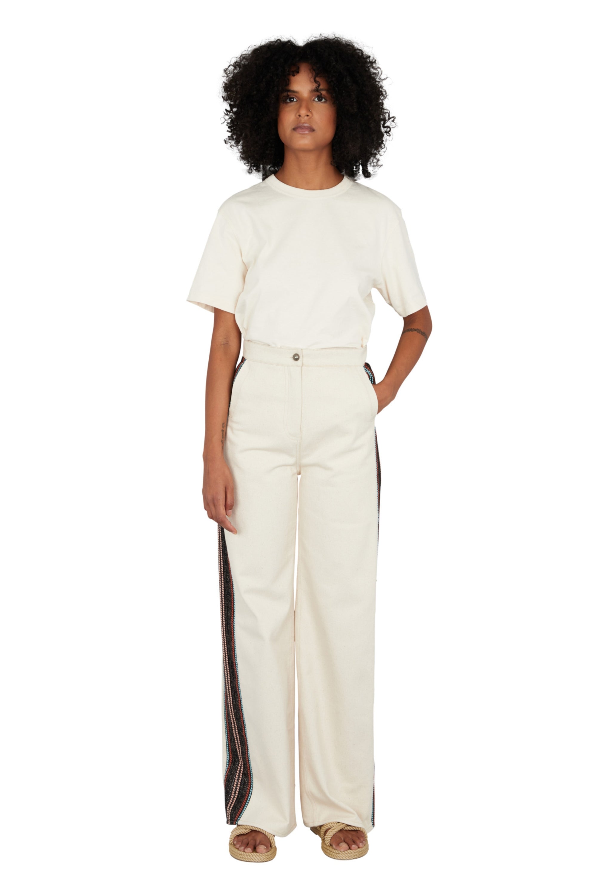 PANTALON DENIM À BANDE