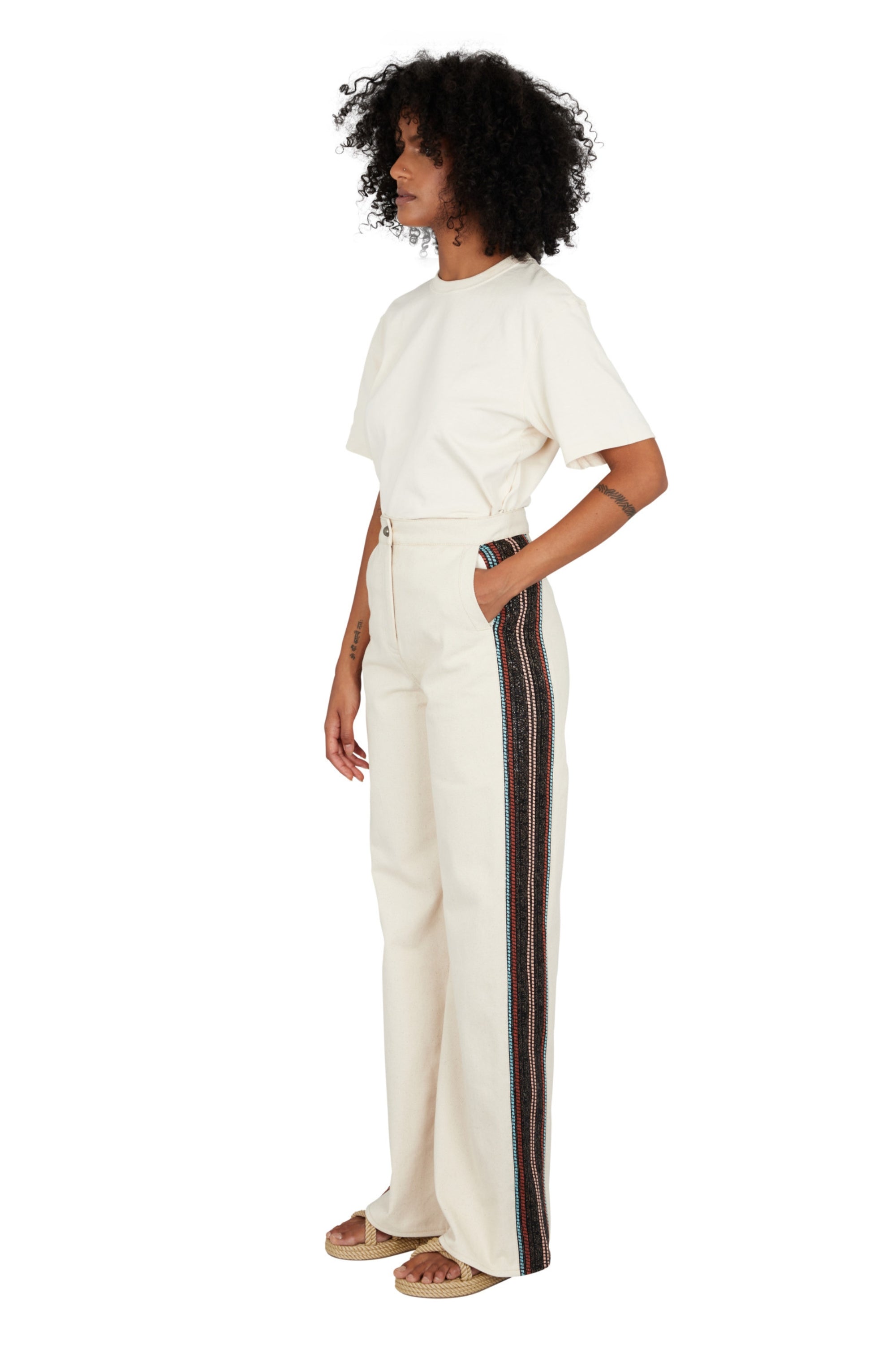 PANTALON DENIM À BANDE